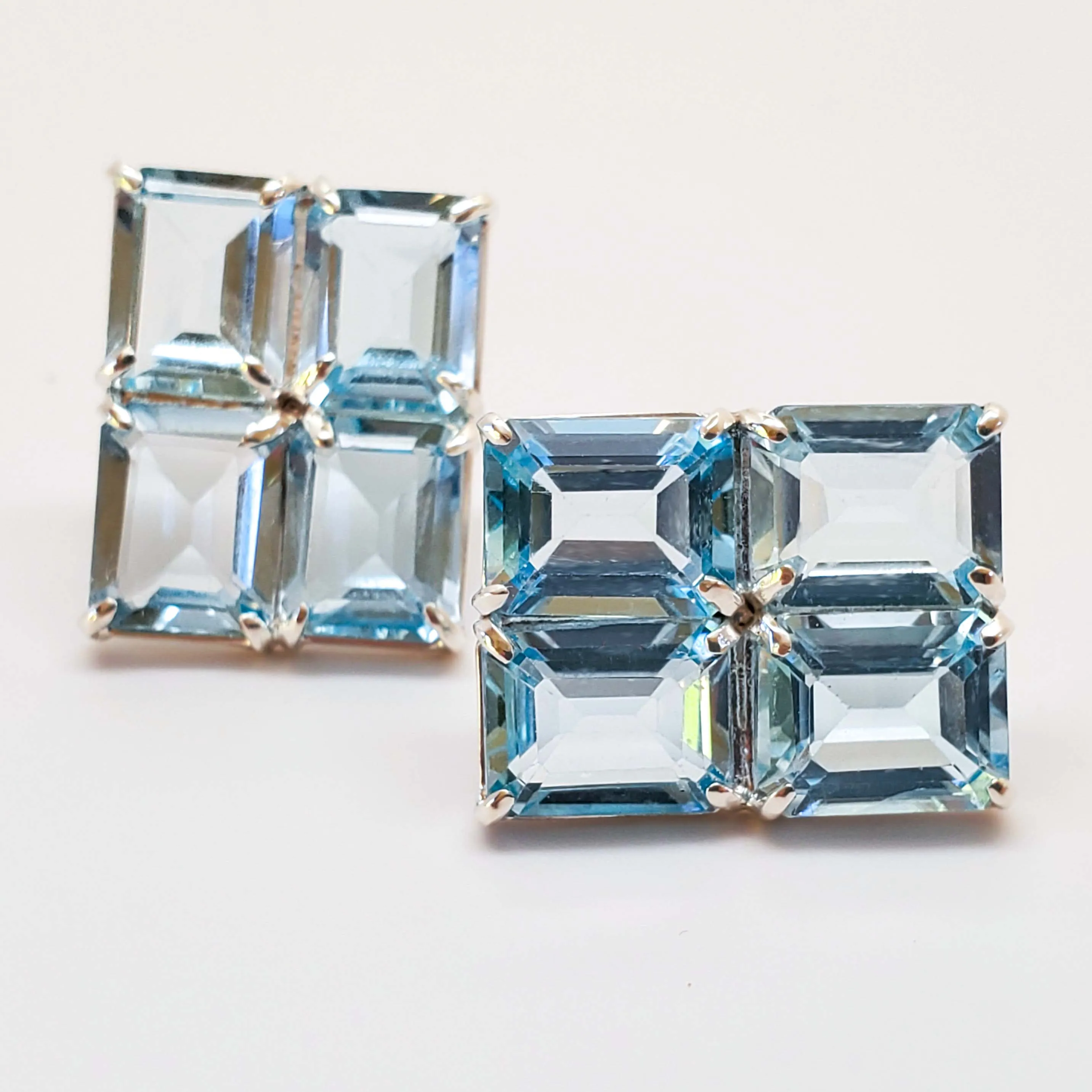 Grid Studs in Blue Topaz