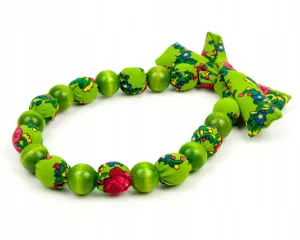 Handmade Polish Floral Folk Bead Fabric Green Necklace (Korale Goralskie)