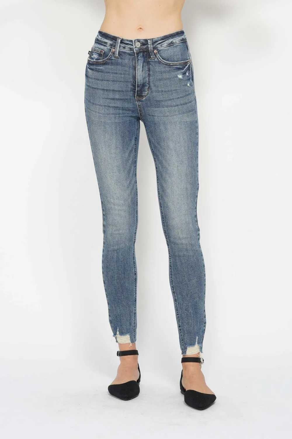Hazel Blues® |  Judy Blue Tummy Control Vintage Wash Hem Destroy Skinny Jeans