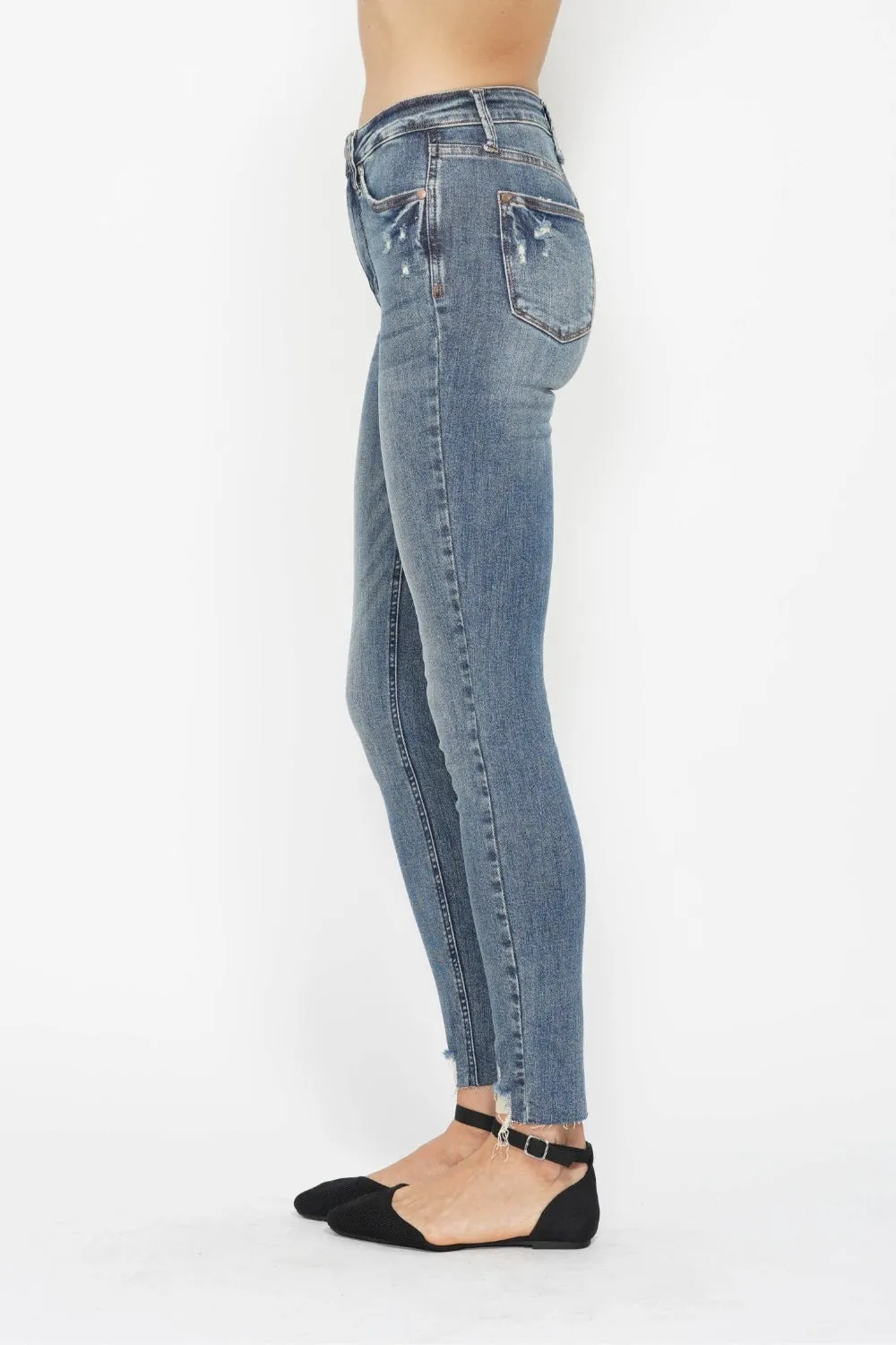 Hazel Blues® |  Judy Blue Tummy Control Vintage Wash Hem Destroy Skinny Jeans