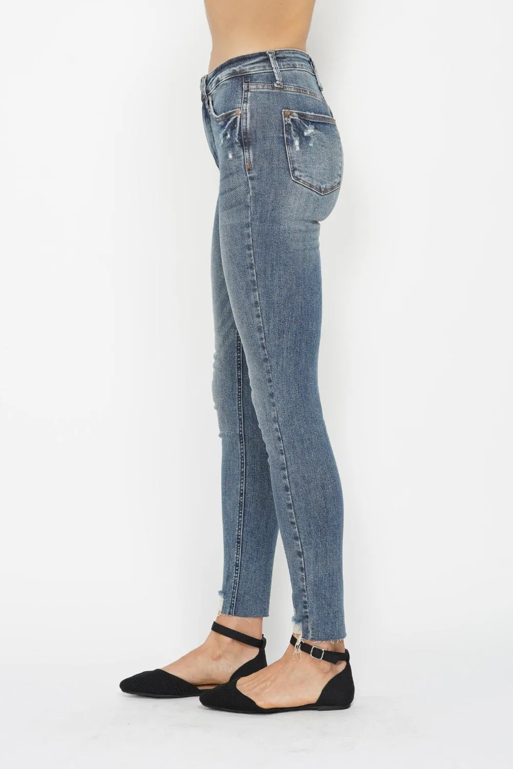 Hazel Blues® |  Judy Blue Tummy Control Vintage Wash Hem Destroy Skinny Jeans