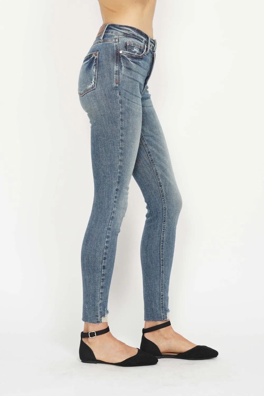 Hazel Blues® |  Judy Blue Tummy Control Vintage Wash Hem Destroy Skinny Jeans