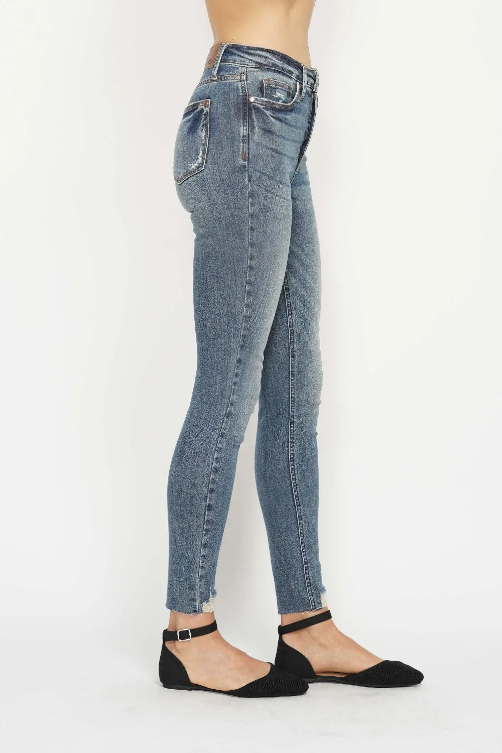Hazel Blues® |  Judy Blue Tummy Control Vintage Wash Hem Destroy Skinny Jeans