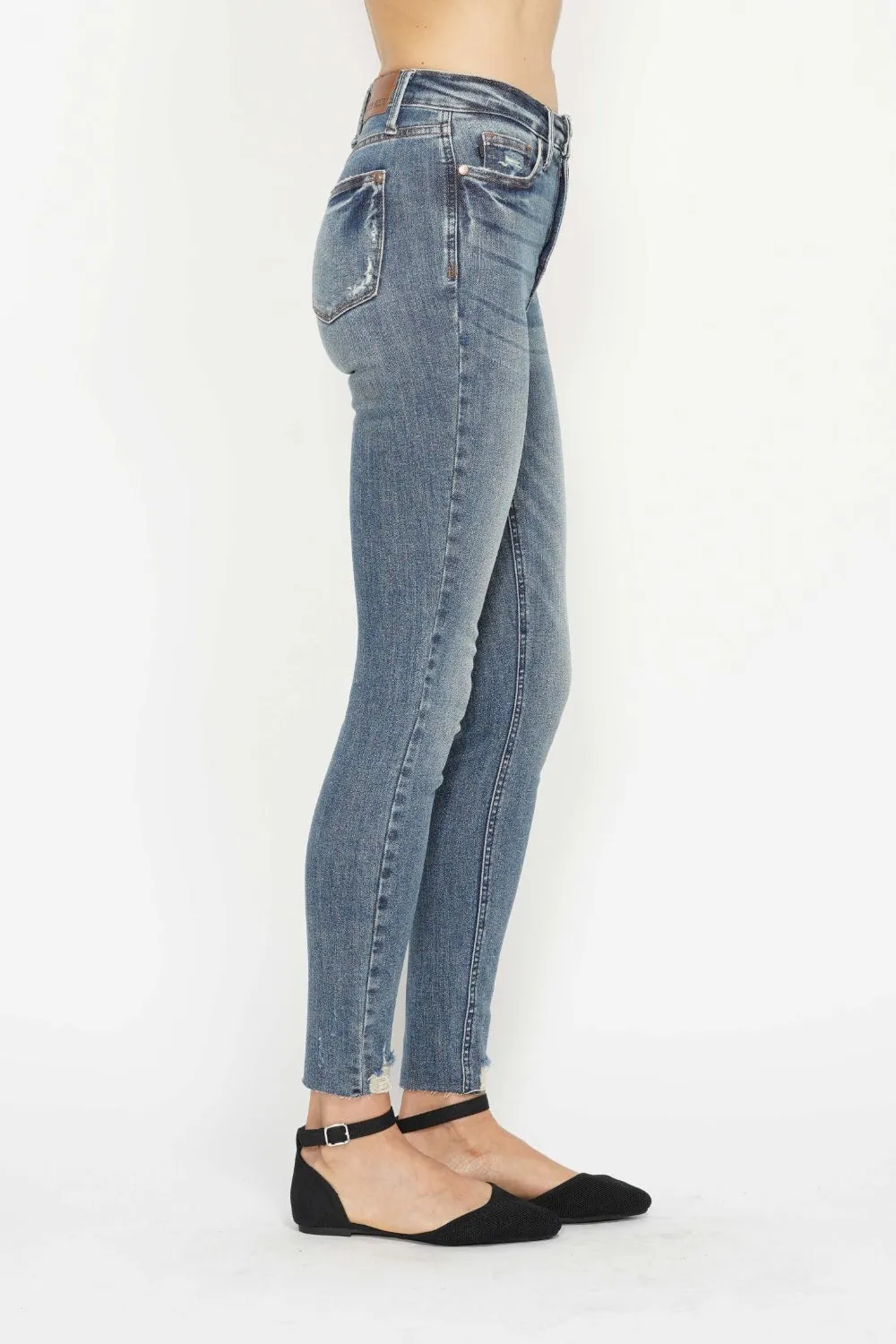 Hazel Blues® |  Judy Blue Tummy Control Vintage Wash Hem Destroy Skinny Jeans
