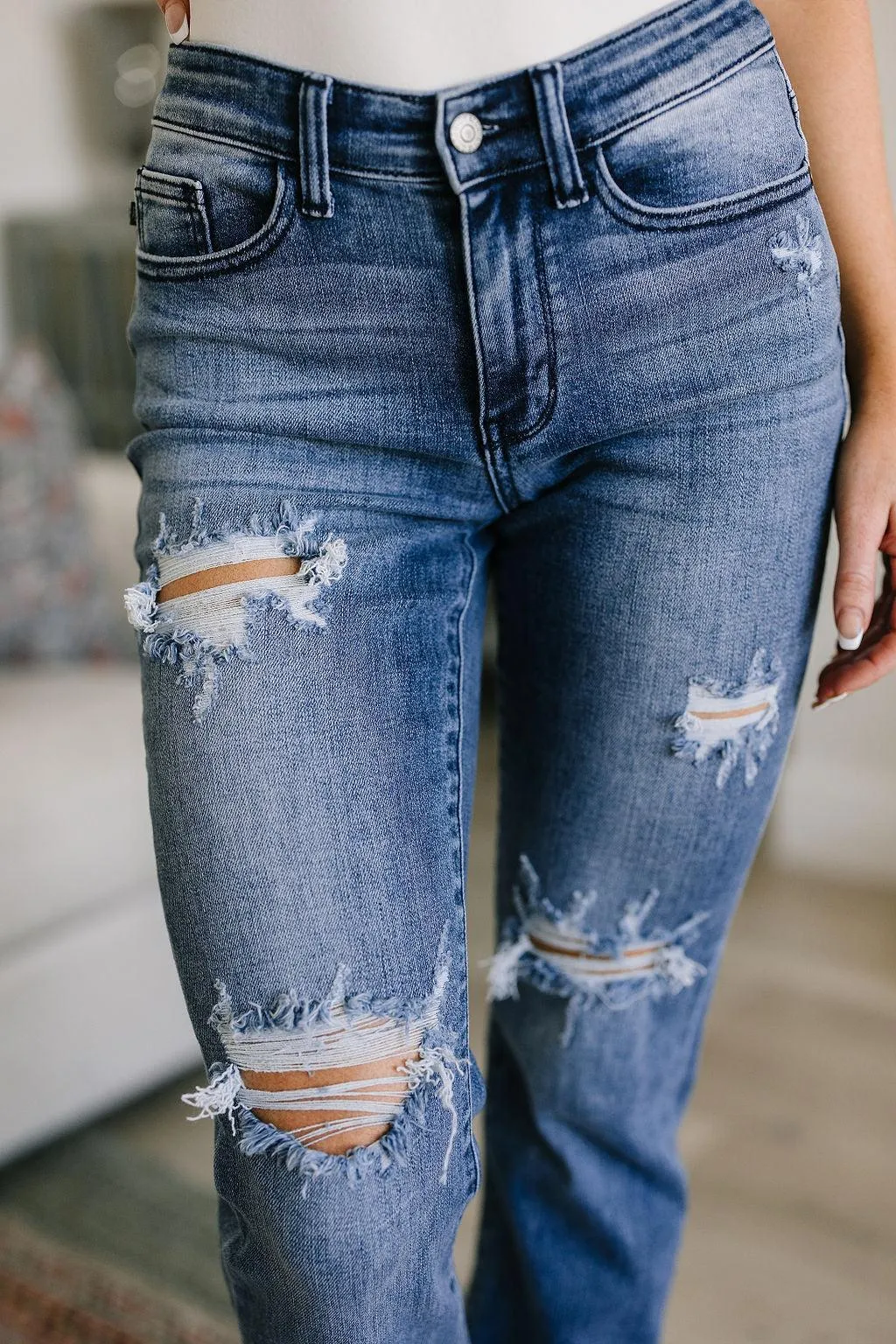 Hazel Blues® |  O'Hara Destroyed Straight Jeans