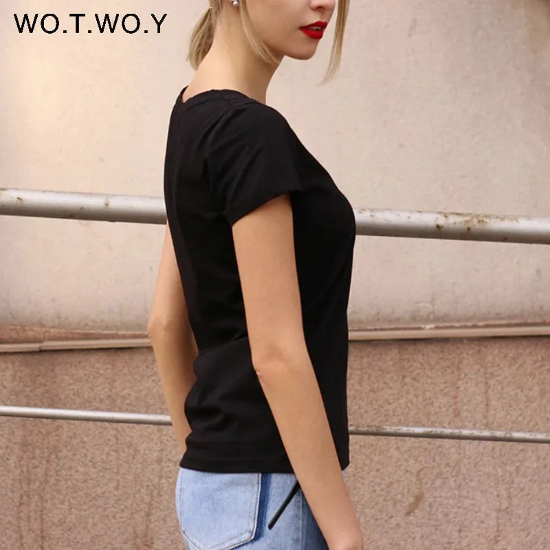 High Quality V-Neck 15 Candy Color Cotton Basic T-shirt Women Plain Simple T Shirt For Women Short Sleeve Female Tops 077