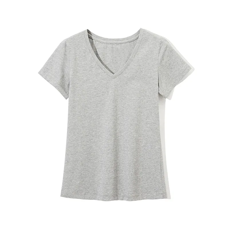 High Quality V-Neck 15 Candy Color Cotton Basic T-shirt Women Plain Simple T Shirt For Women Short Sleeve Female Tops 077