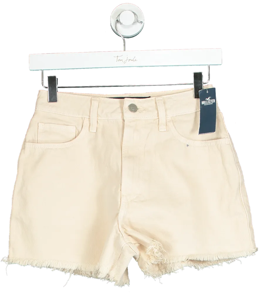 Hollister Cream High-Rise Denim Shorts UK W24
