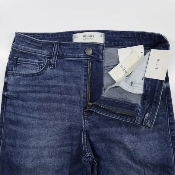 Hollister Women's High Rise Medium Wash Stretch Distressed Denim Flare Jeans 29