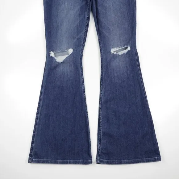 Hollister Women's High Rise Medium Wash Stretch Distressed Denim Flare Jeans 29