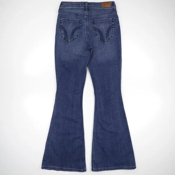 Hollister Women's High Rise Medium Wash Stretch Distressed Denim Flare Jeans 29
