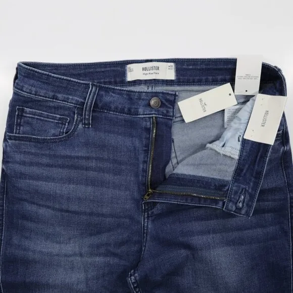 Hollister Women's High Rise Medium Wash Stretch Distressed Denim Flare Jeans 32