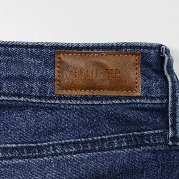 Hollister Women's High Rise Medium Wash Stretch Distressed Denim Flare Jeans 32