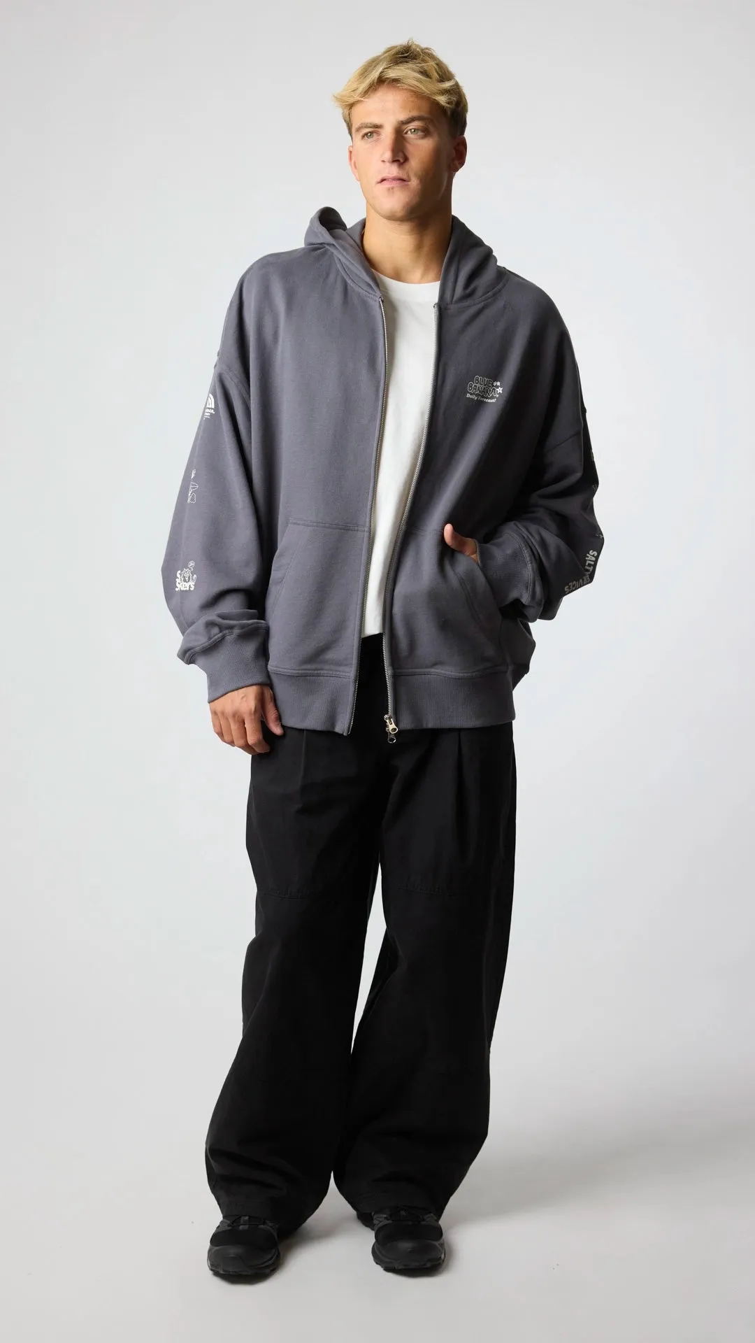 HOODIE FULL ZIP RANDOM ASH