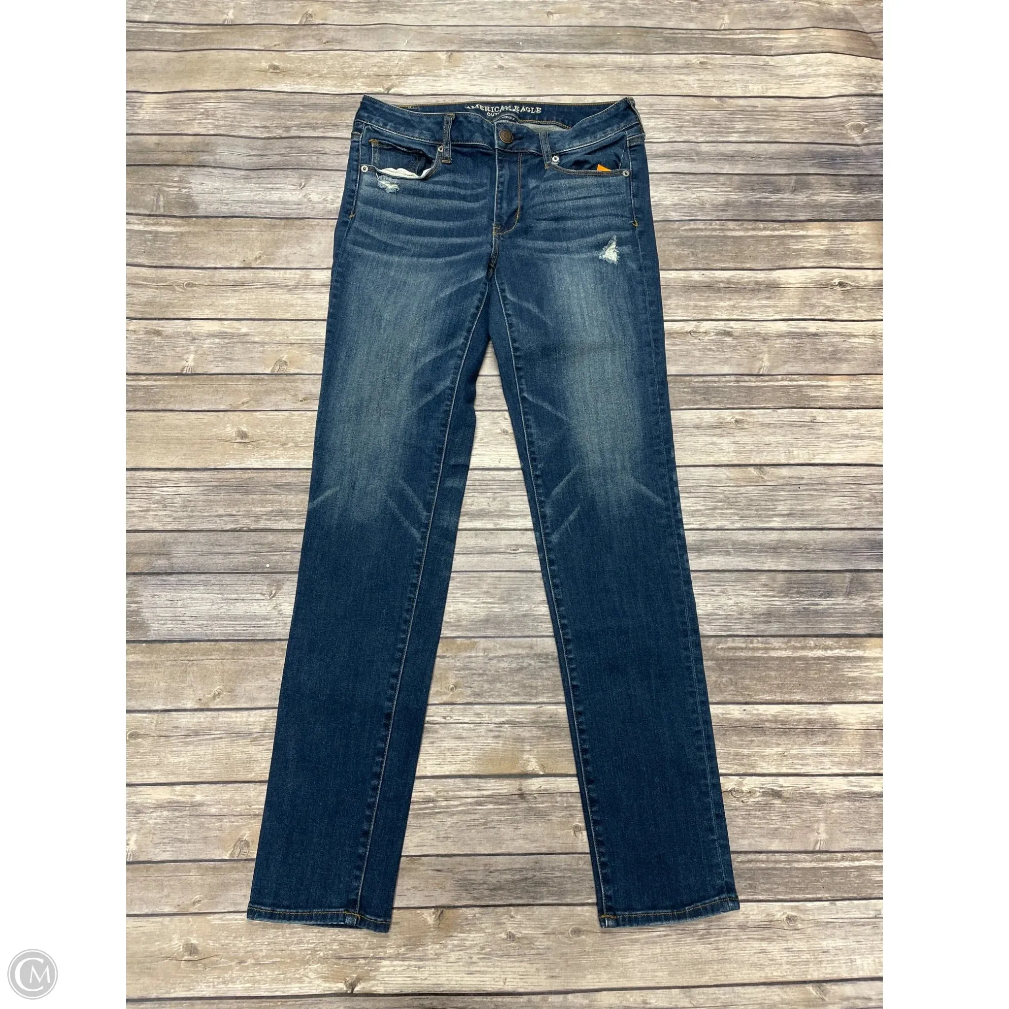Jeans Skinny By American Eagle In Blue Denim, Size: 8l