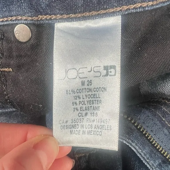 Joe’s Jeans Mid Rise Skinny Ankle Jeans With Raw Frayed Hem Dark Wash Size 26