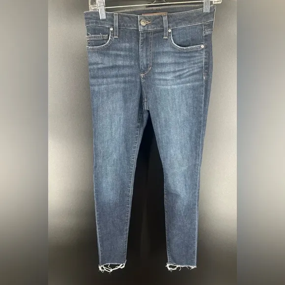 Joe’s Jeans Mid Rise Skinny Ankle Jeans With Raw Frayed Hem Dark Wash Size 26