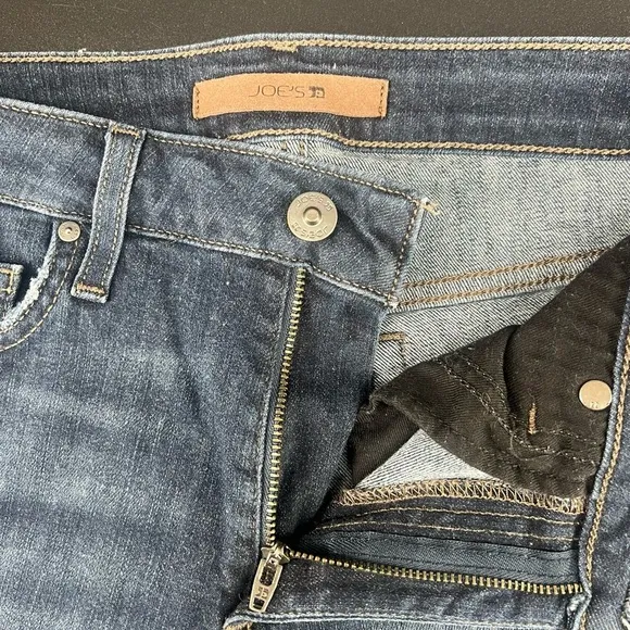 Joe’s Jeans Mid Rise Skinny Ankle Jeans With Raw Frayed Hem Dark Wash Size 26