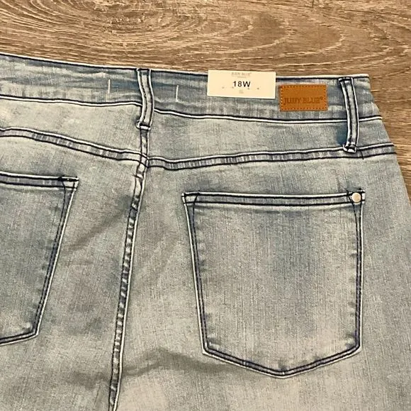 Judy Blue Jeans Skinny Mid Rise Distressed Raw Hem Women Blue Denim Size 18W NWT