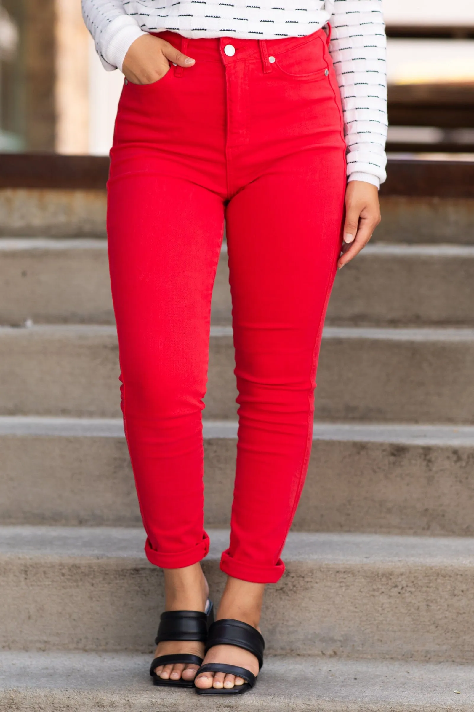 Judy Blue Red Tummy Control Skinny Jeans