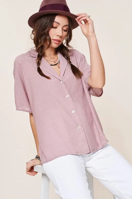 La Miel Zoey Button Down V Neck Top