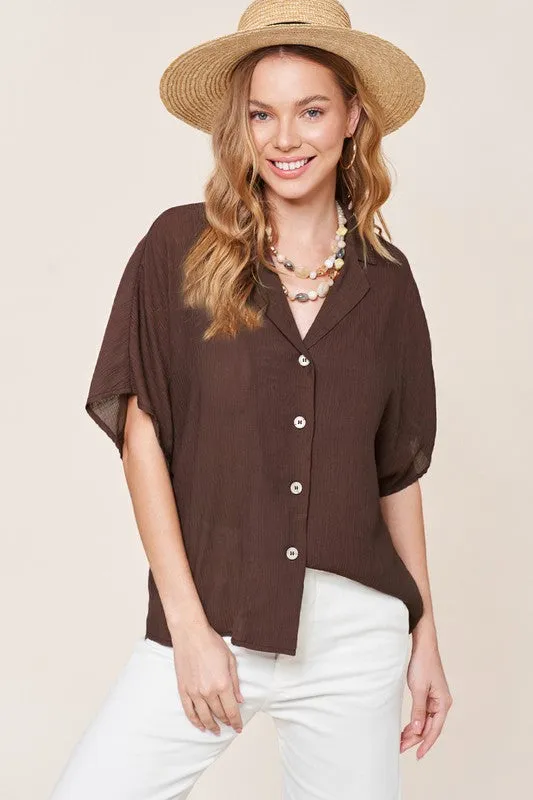 La Miel Zoey Button Down V Neck Top
