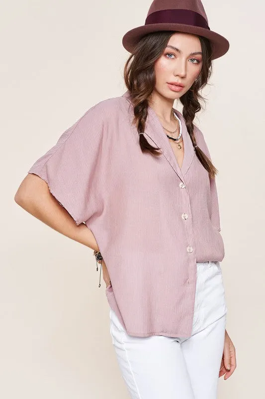 La Miel Zoey Button Down V Neck Top