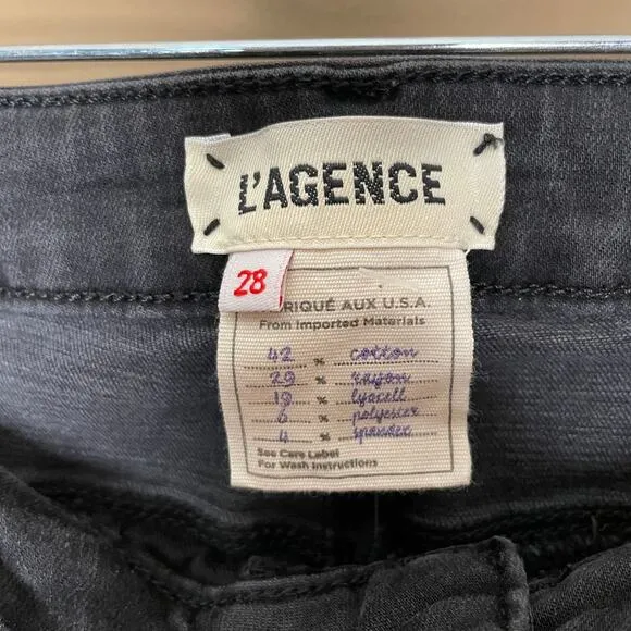 L'AGENCE Margot High Rise Ankle Skinny Jeans Black Wash Size 28