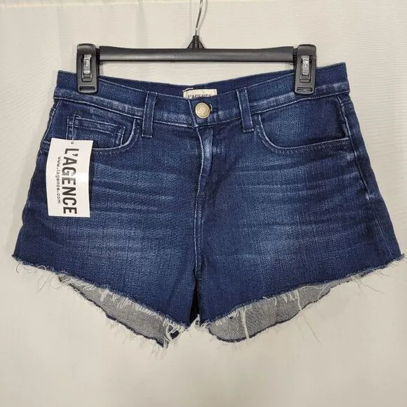 L'Agence Blue Audrey Denim Shorts in Bering Size 25