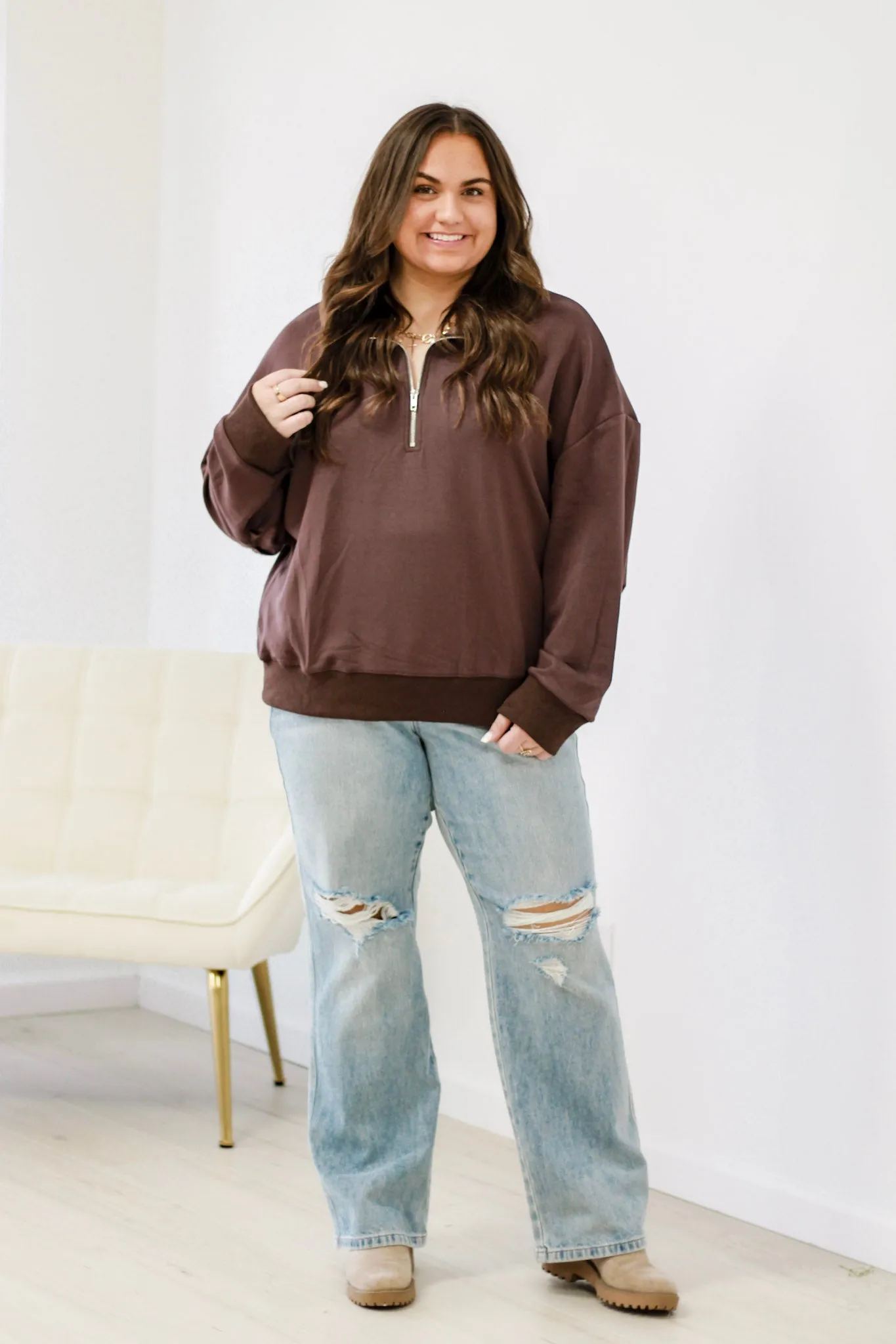 Let's Just Stay Luxe Half-Zip Top