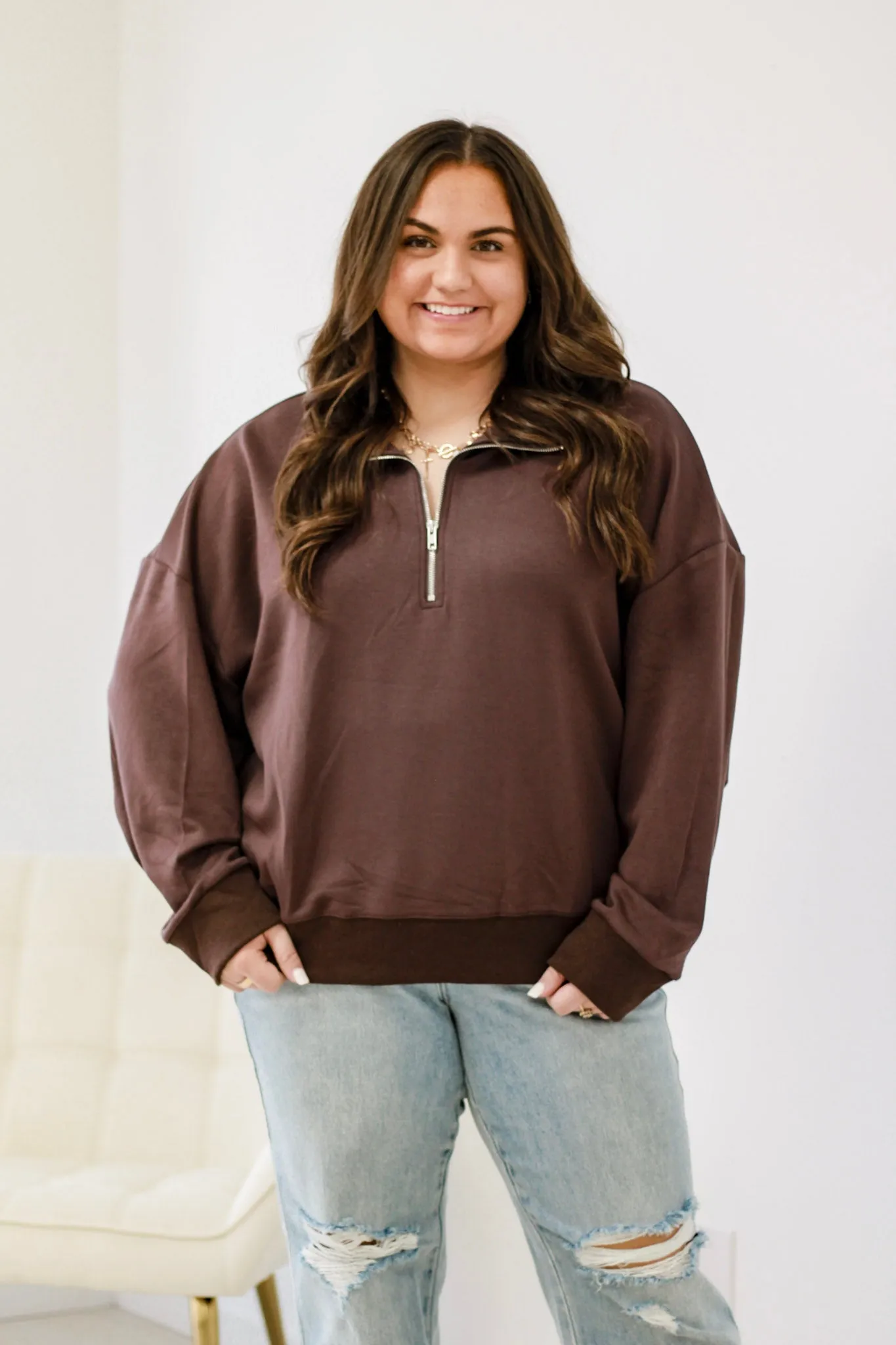 Let's Just Stay Luxe Half-Zip Top