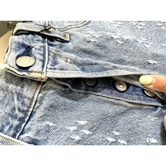 Levi's 501 High Rise Denim Jean Shorts Button Fly Fringe Dottie Blues Sz 28 NWT