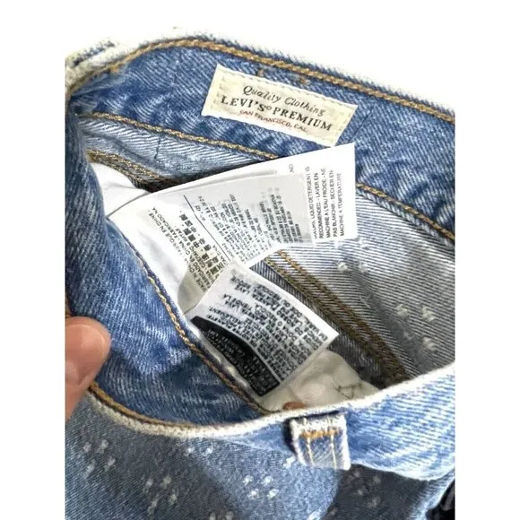 Levi's 501 High Rise Denim Jean Shorts Button Fly Fringe Dottie Blues Sz 29 NWT
