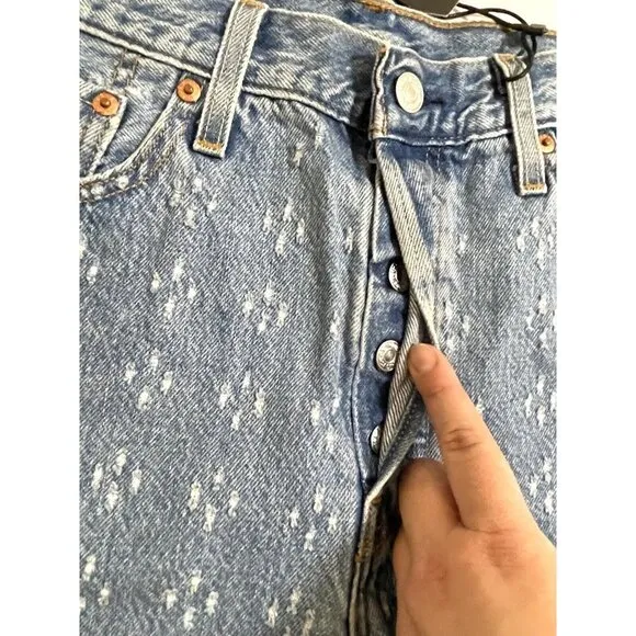 Levi's 501 High Rise Denim Jean Shorts Button Fly Fringe Dottie Blues Sz 29 NWT