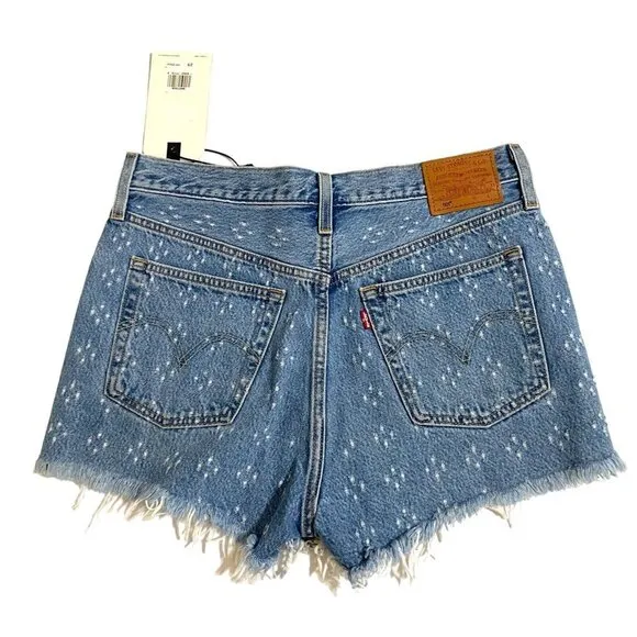 Levi's 501 High Rise Denim Jean Shorts Button Fly Fringe Dottie Blues Sz 29 NWT
