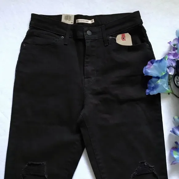 Levi's NWT 721 High Rise Skinny Distressed Black Jeans Women Various