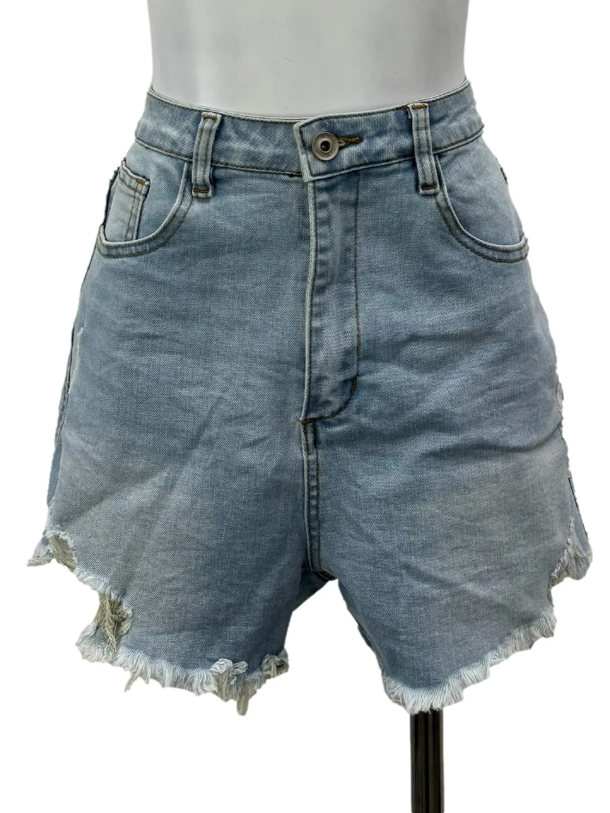 Light Washed Ripped Denim Shorts