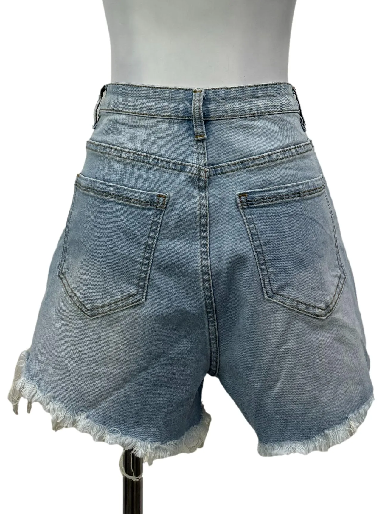 Light Washed Ripped Denim Shorts
