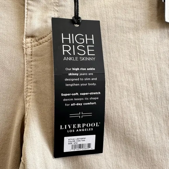 Liverpool Jeans Women’s Size 4/27 Abby High Rise Ankle Skinny Chai Tan NWT