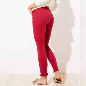LOFT Slim‎ Pockets High Rise Skinny Jeans Frayed Hem 16 Red NWT