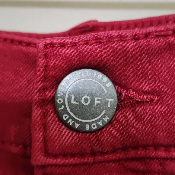 LOFT Slim‎ Pockets High Rise Skinny Jeans Frayed Hem 16 Red NWT