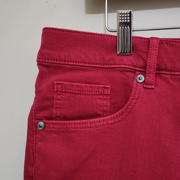 LOFT Slim‎ Pockets High Rise Skinny Jeans Frayed Hem 16 Red NWT