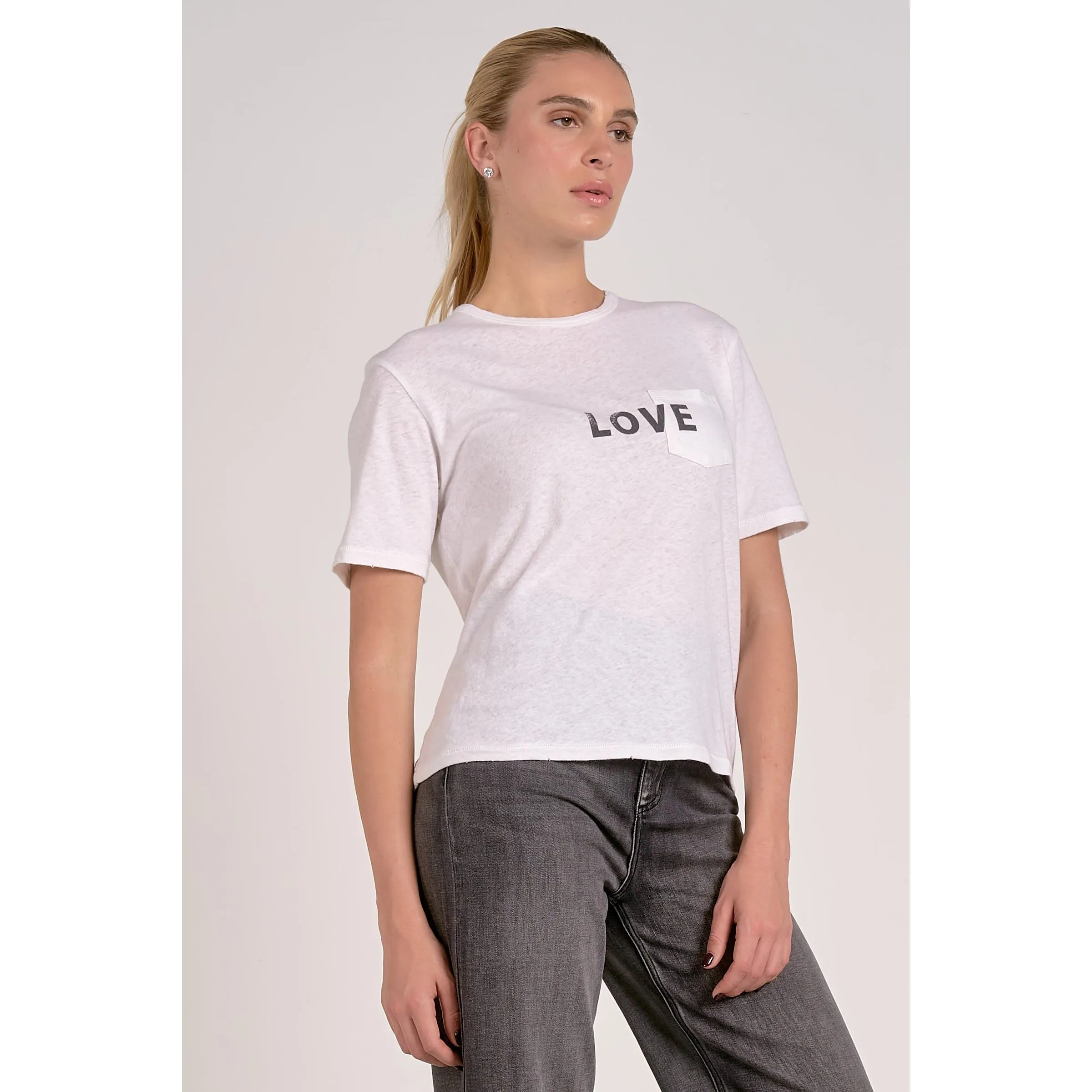'LOVE' Graphic Tee with Chest Pocket