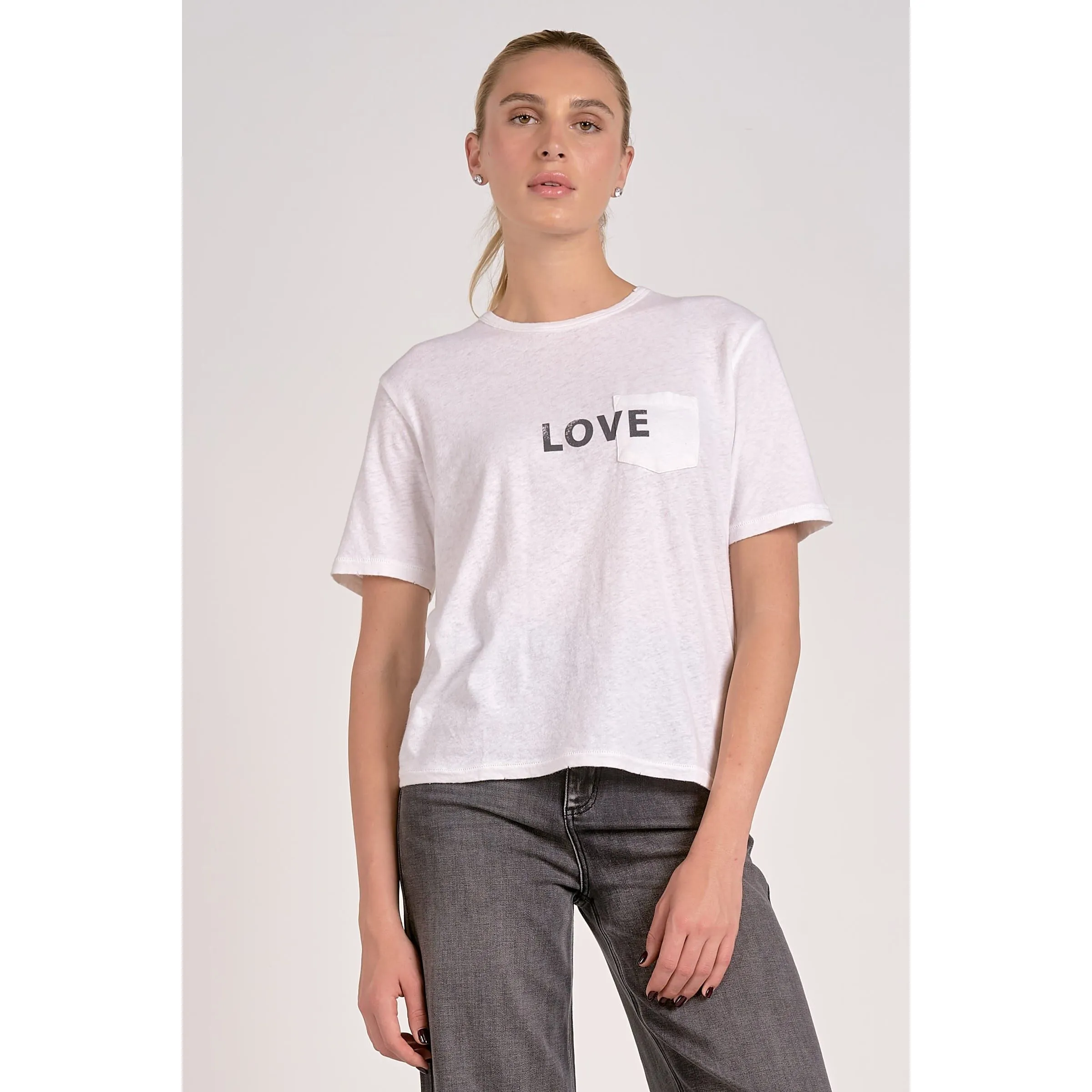 'LOVE' Graphic Tee with Chest Pocket