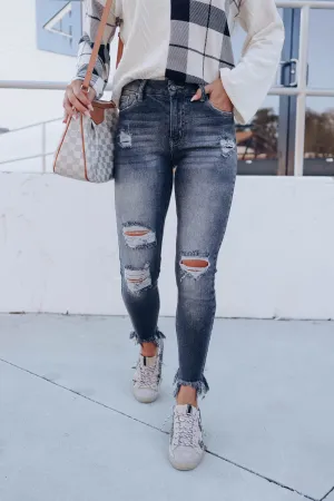 Lydia Frayed Hem Skinny Jeans - Black Wash