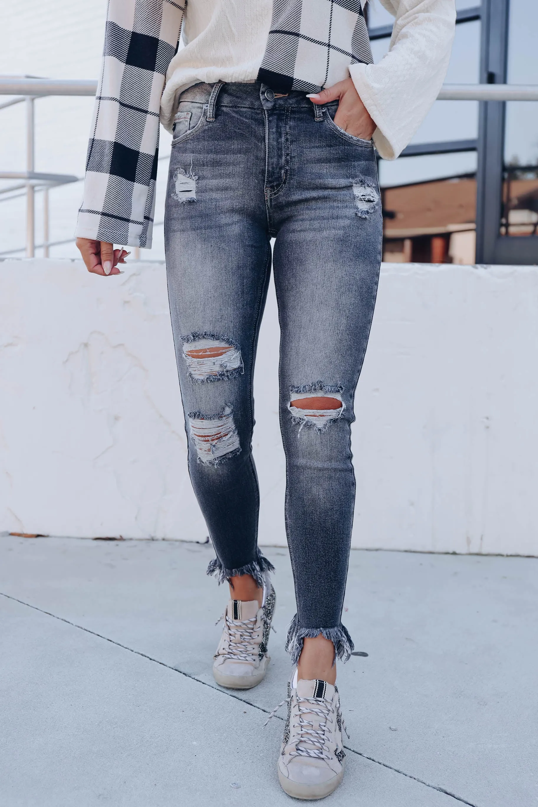Lydia Frayed Hem Skinny Jeans - Black Wash