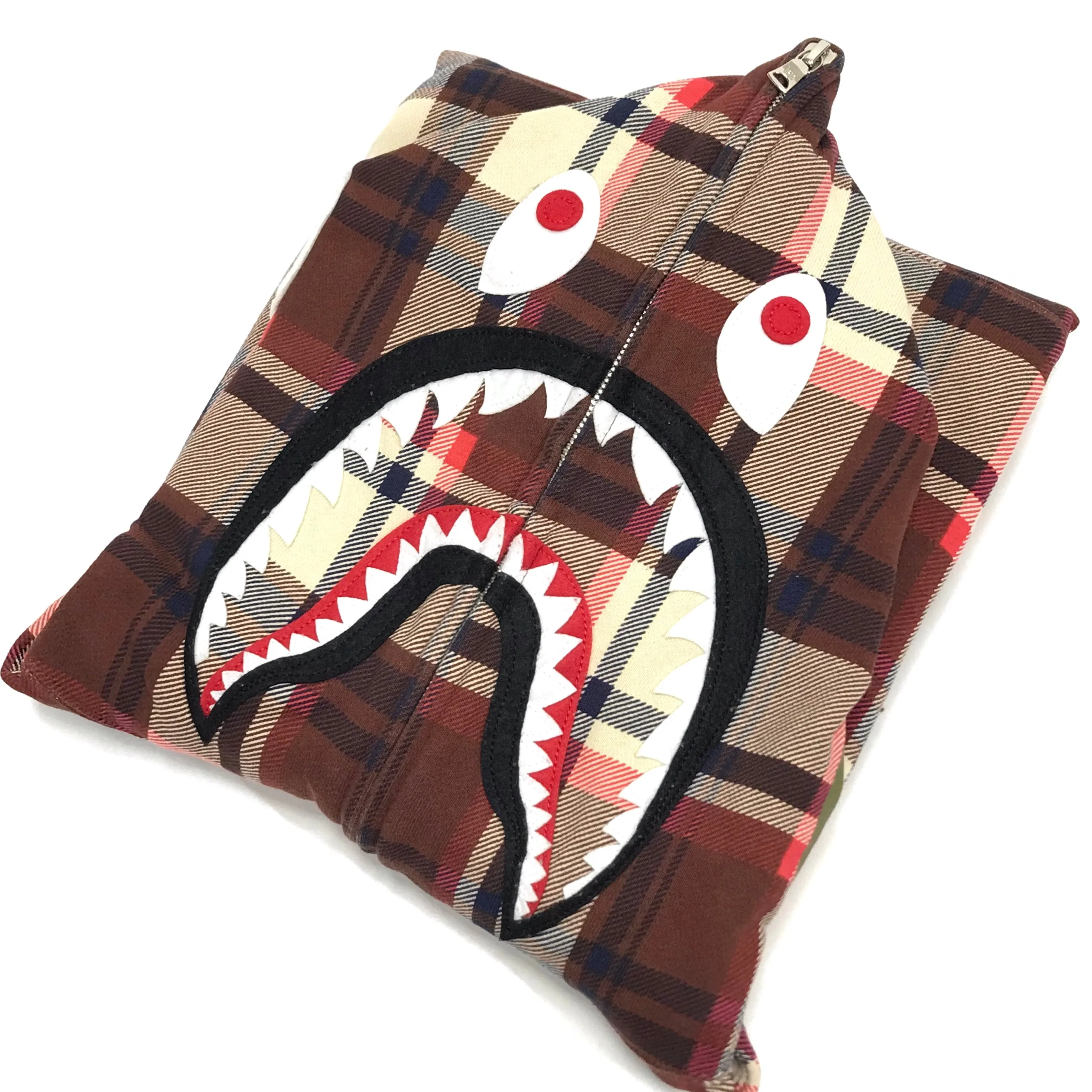 [M] A Bathing Ape Bape 15th Anniversary Plaid Ful Zip Shark Hoodie