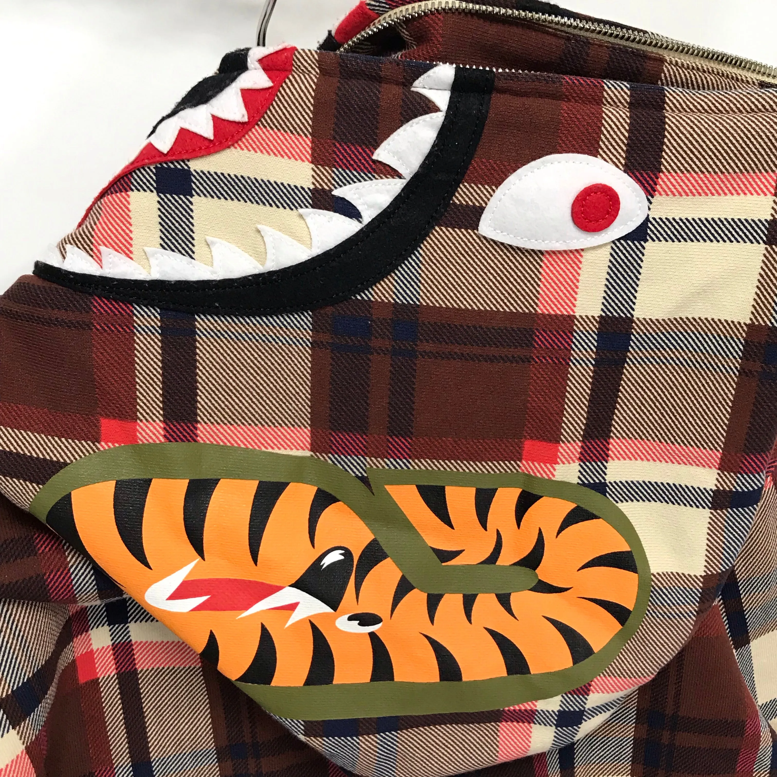 [M] A Bathing Ape Bape 15th Anniversary Plaid Ful Zip Shark Hoodie