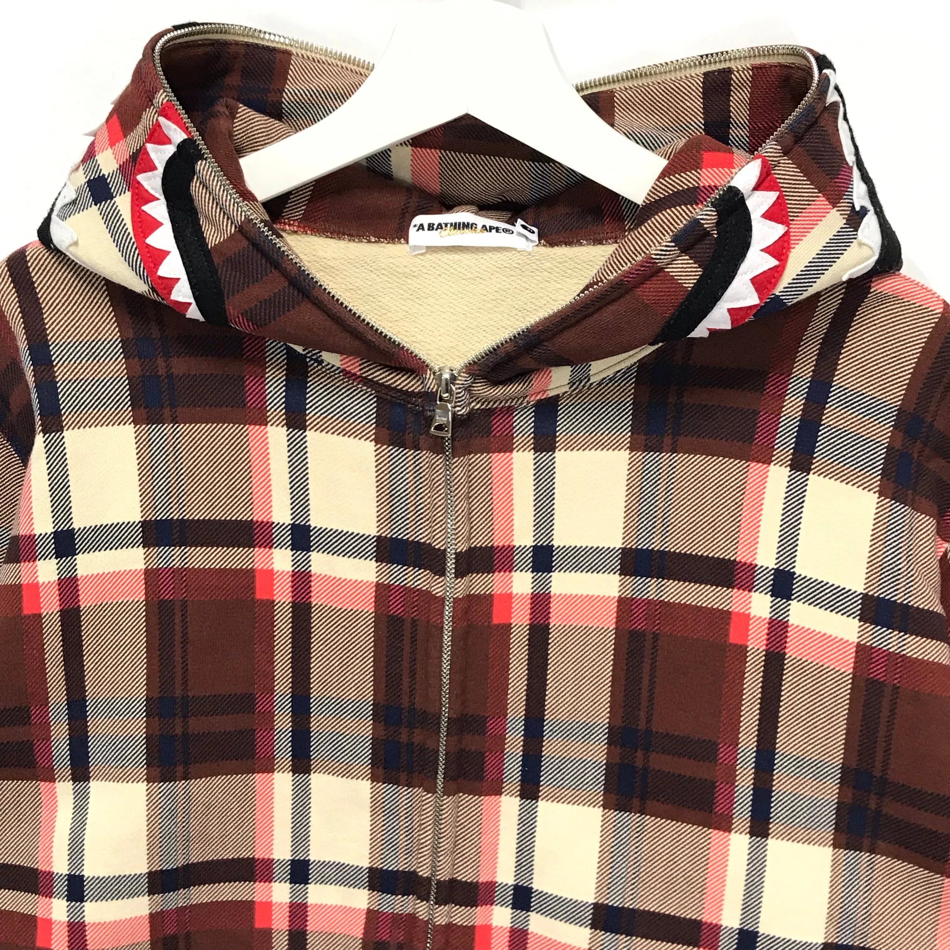 [M] A Bathing Ape Bape 15th Anniversary Plaid Ful Zip Shark Hoodie