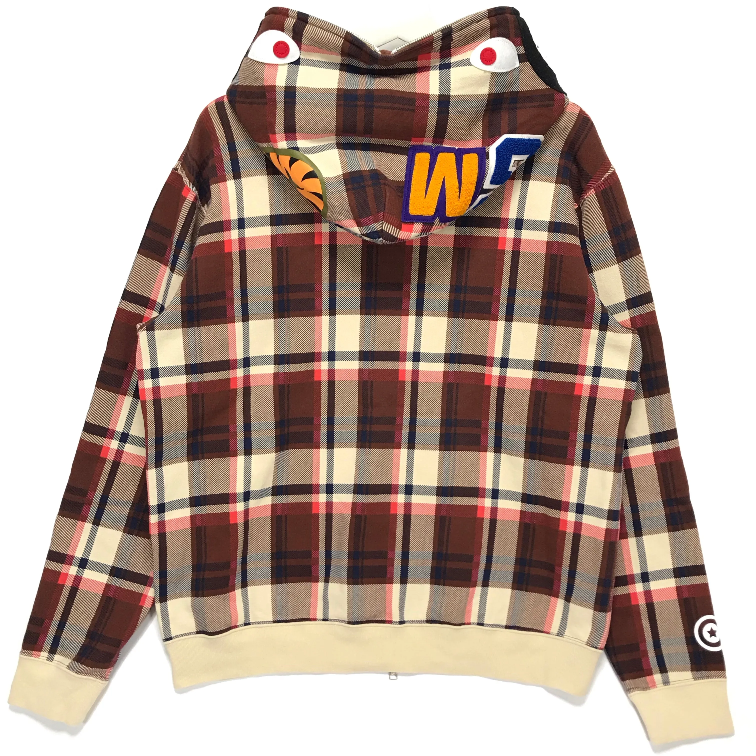[M] A Bathing Ape Bape 15th Anniversary Plaid Ful Zip Shark Hoodie